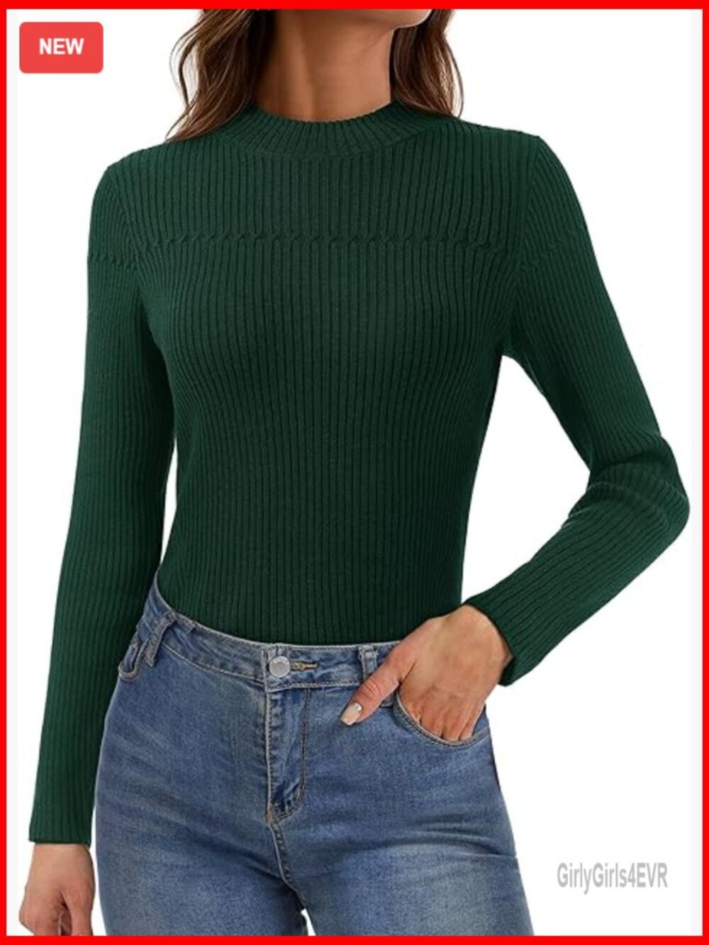 Long Sleeve Mock Neck Sweater Ribbed Knit Slim Fit Basic Tops Lightweight